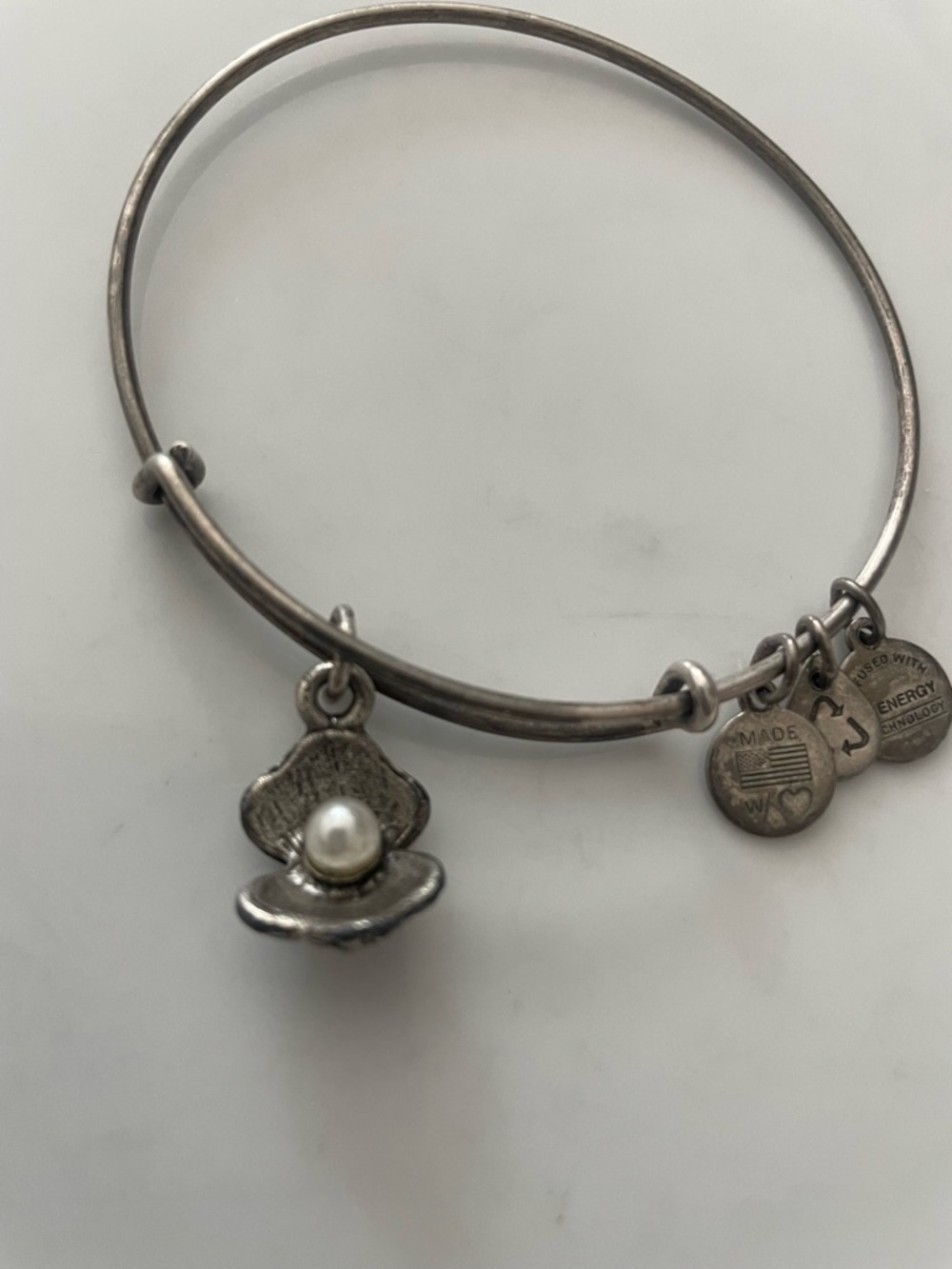 Alex and Ani Silver-Tone Pearl Shell Charm Bangle Bracelet